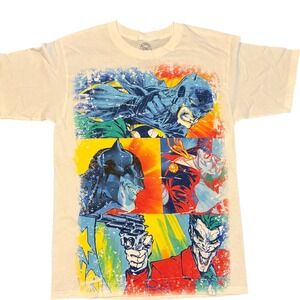 DC Comics Batman vs Joker Graphic T-Shirt Mens Medium White Comic Panel Art Tee